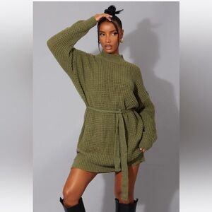 Olive Green Knit Sweater Dress